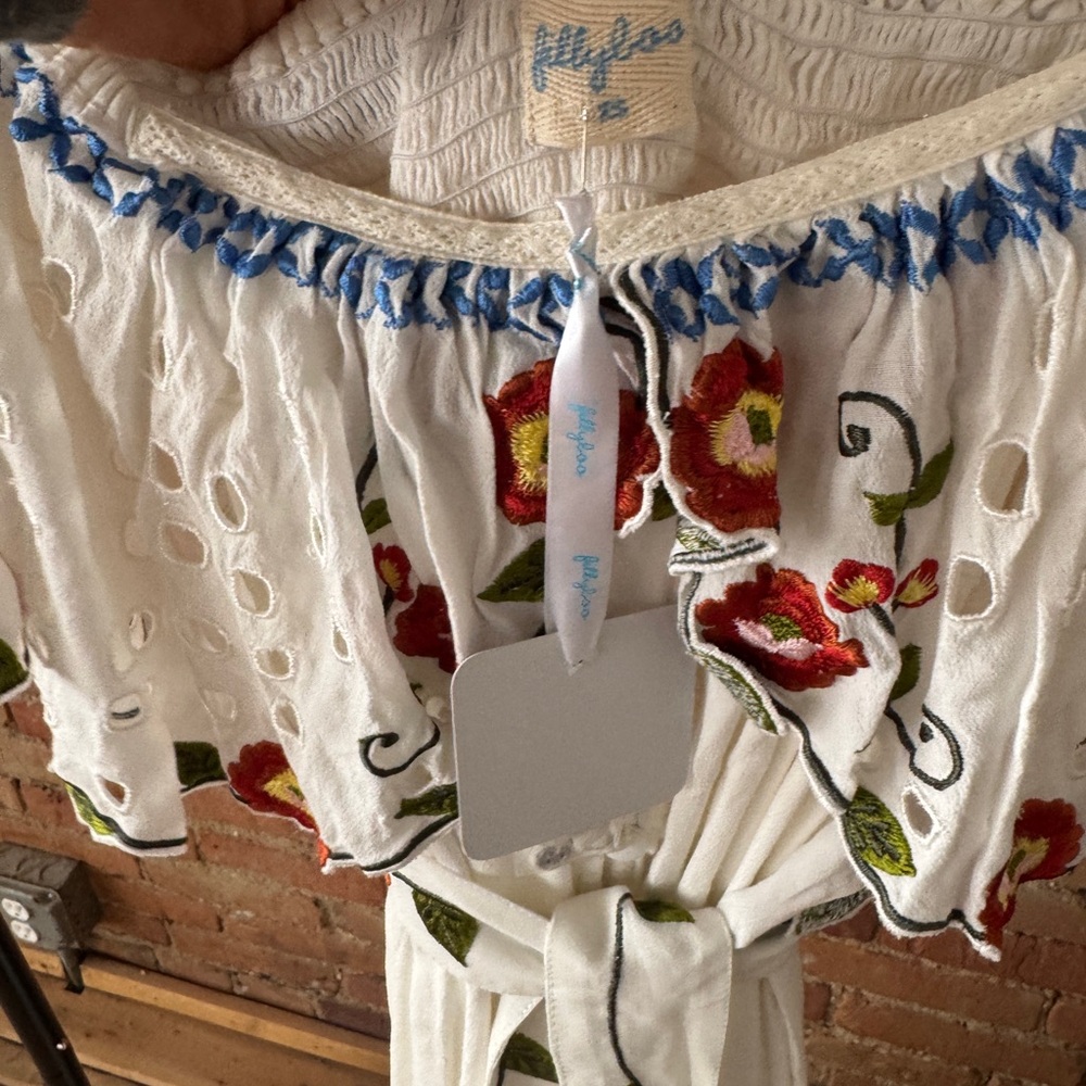 Fillyboo White Maxi Dress with Red Floral Embroidery - Picture 2 of 3